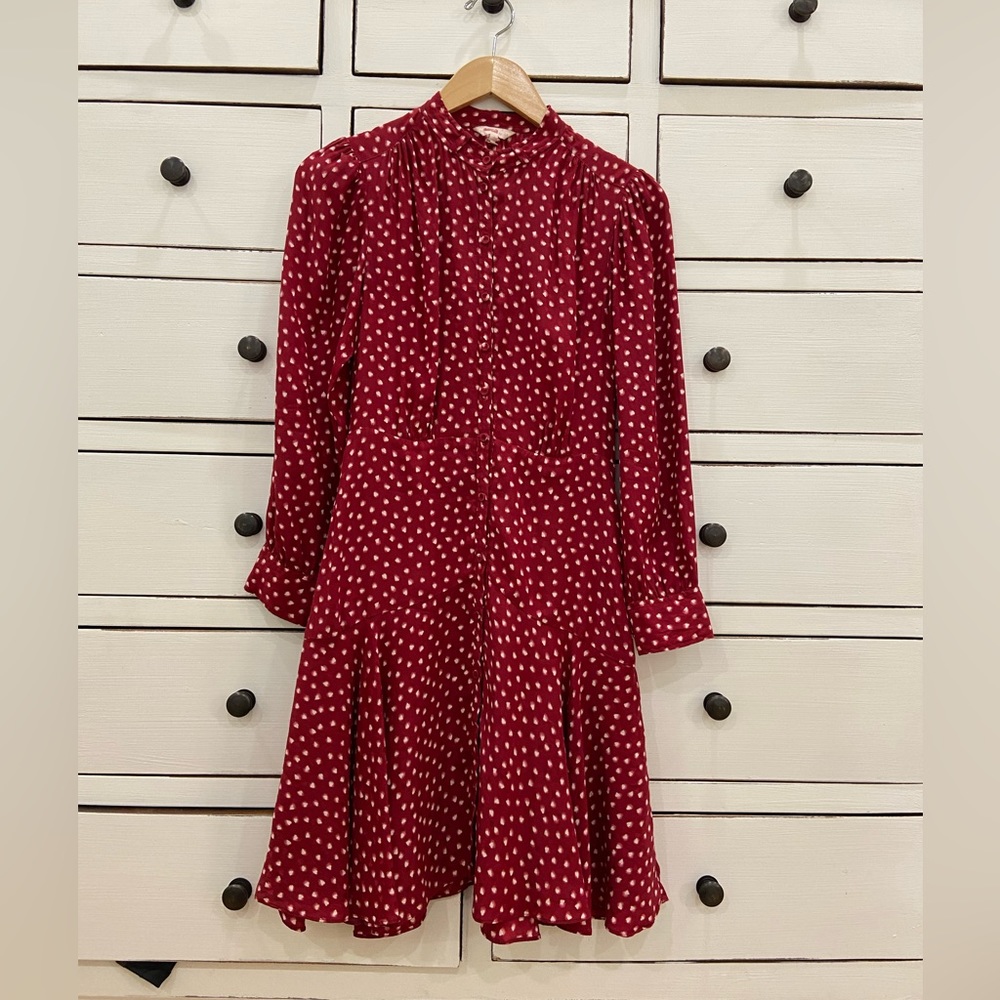 Rebecca Taylor Blurry Heart Red Silk Button Up Dress size 2
